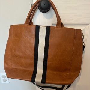 Social Threads Brown and Black Leather tote bag with Bold Stripe